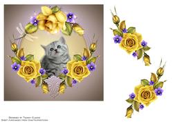 Beautiful Kitten with Roses Card Topper