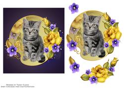 Kitten and Daffodils Card Topper