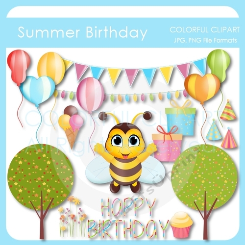 Summer Birthday Clipart Set