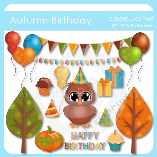 Autumn Birthday Clipart Set