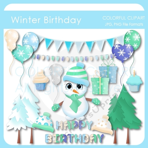 Winter Birthday Clipart Set