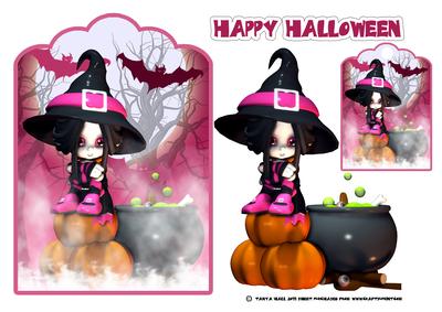 Little Pink Halloween Witch Card