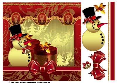 Red and Gold Effect Snowman Card
