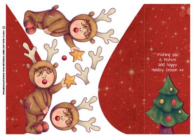 Cute Dress Up Reindeer Child Christmas Card