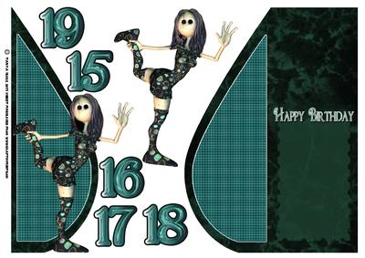 Gothic Rag Doll Rocker Birthday Teardrop Card