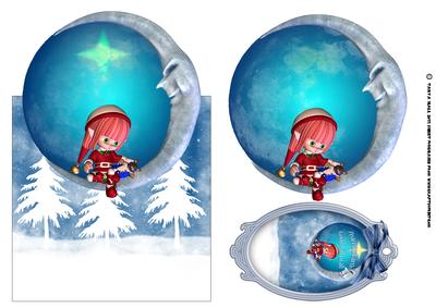 Cute Elf Christmas Card Front and Tag