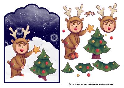 Cute Little Child Dressed as Reindeer Scalloped Card