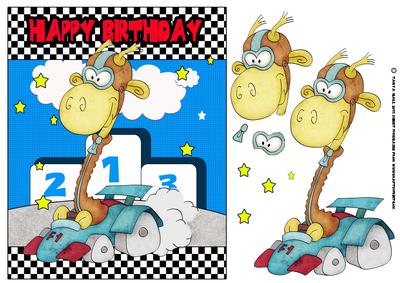 Giraffe Birthday Greeting Card Racing