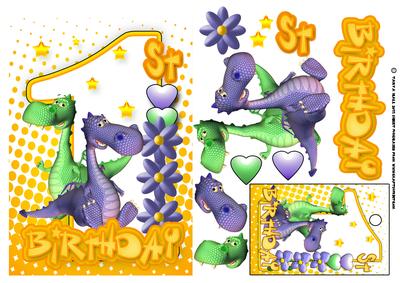1st Birthday Card with Cute Dragons