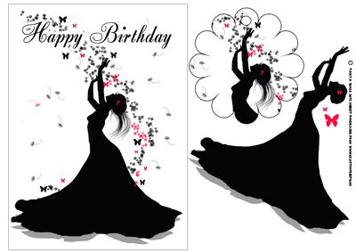 Floral and Butterfly Lady Silhouette Birthday Card