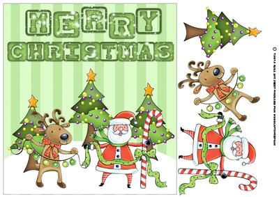 Santa and Reindeer Fun Christmas Card with Trees