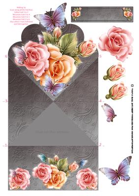 Diamond Fold Greeting Card with Roses and Butterflies