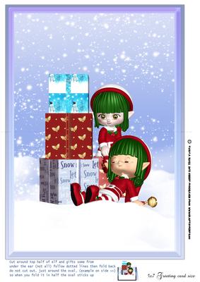 Cute Elves Fold Back Christmas Card Front