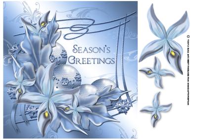 Decorative Holiday Card in Blue with Flowers