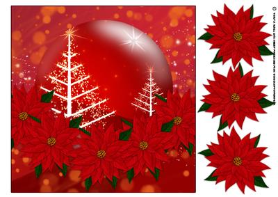 Christmas Card with Poinsettia and Globe