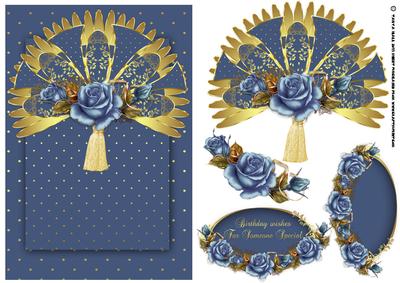 Birthday Card with Fans and Roses