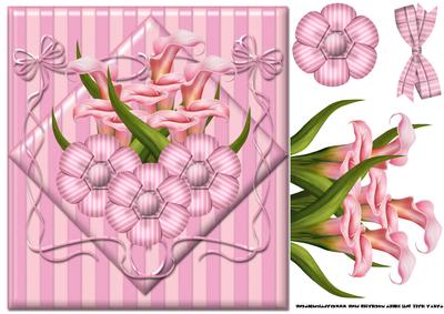 Pink Floral Lily Card Front and Elements