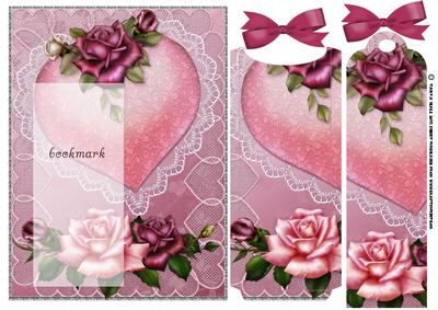 Hearts and Roses Book Mark Greeting Card