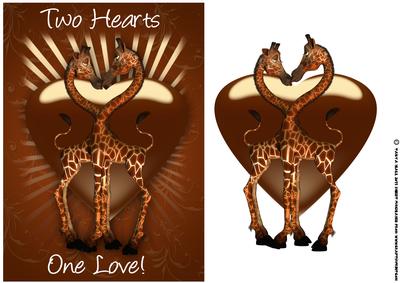 Valentine Giraffe Two Hearts One Love
