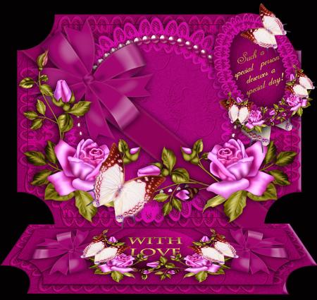 Rose and Butterfly Easel Birthday Card