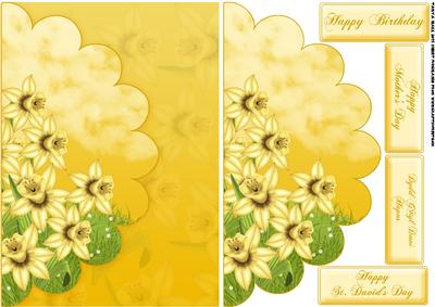 Scallop Greeting Card Front with Daffodils