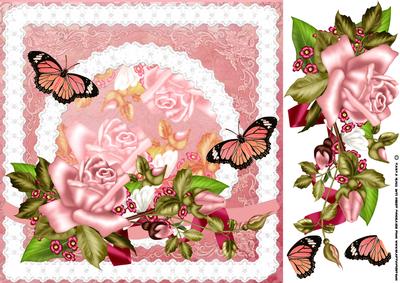 Pretty Pink Rose Greeting Card with Butterflies