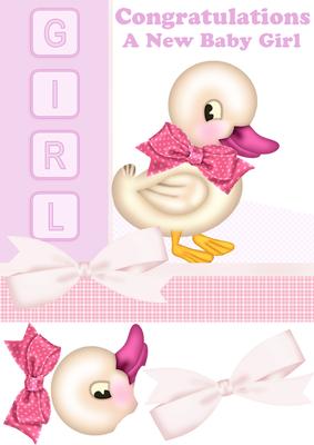 Baby Girl Card Front 8x8 with Cute Duck