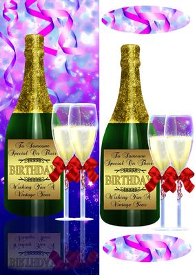 Wine Bottle and Glasses Birthday Card Front