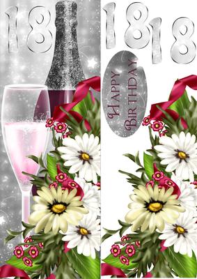 18th Birthday Champagne and Flowers Card Front