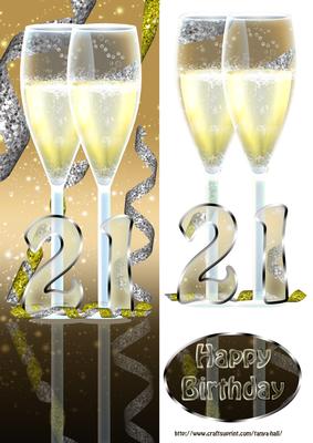 21st Birthday Card Front with Champagne