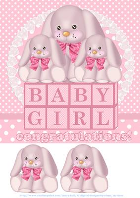 Baby Girl 8x8 Greeting Card Front with Puppy