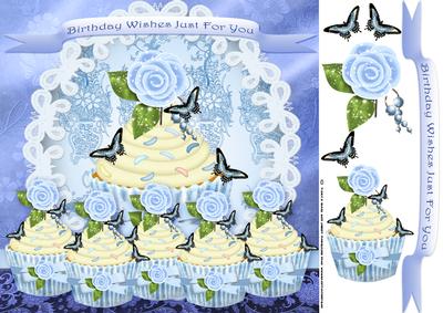Birthday Card Front with Cupcakes and Roses