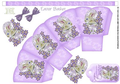 Easter Bunny in a Tea Cup with Flowers, Basket