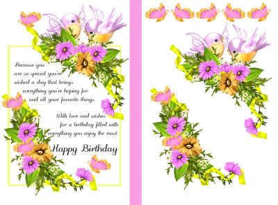 Floral Birthday Greeting Card Front with Birds