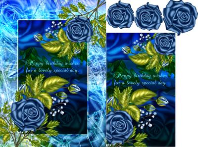 Blue Rose Birthday Greeting Card Front