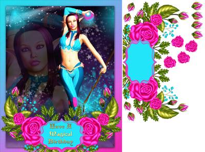 Fantasy Elf Birthday Card Front with Roses