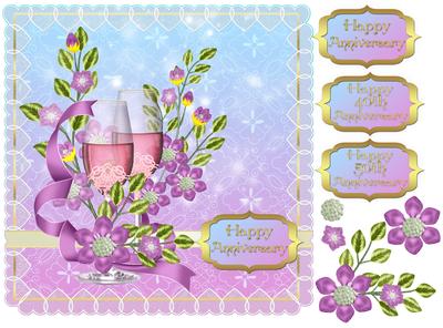 Anniversary Greeting Card Front with Wine Glasses