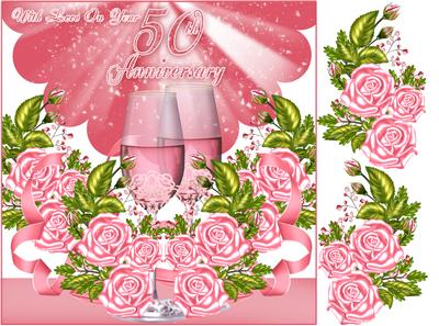 50th Anniversary Greeting Card Front with Wine