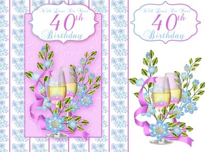 40th Birthday Card with Flowers and Champagne