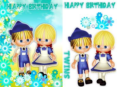 Twins Birthday Greeting Card Front
