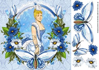 Floral Female and Butterfly Greeting Card Front