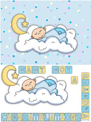 Baby Boy on a Cloud Congratulations Card Front