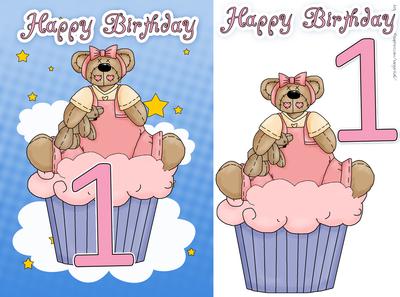 1st Birthday Card with Cute Little Cupcake Bear