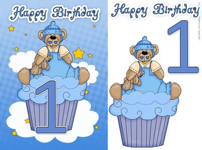 1st Birthday Card with Cute Little Cupcake Bear