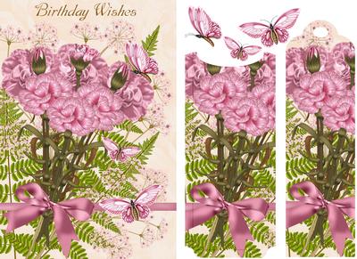 Floral Bookmark Birthday Card Front with Carnations