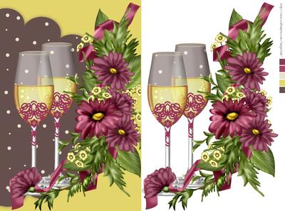 Champagne and Flower Bouquet Card Front