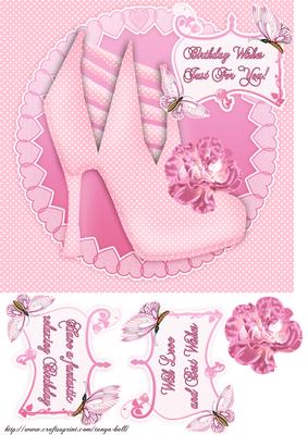 Pink Shoe and Butterfly Greeting Card Front