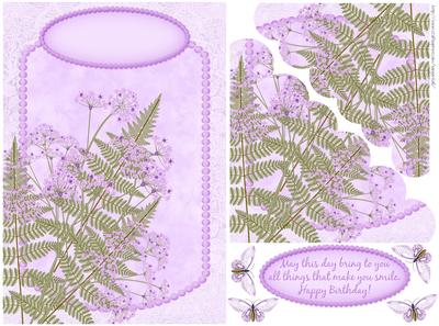 Floral Lilac Color Birthday Card Front with Scallop