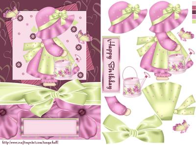 Little Cutie Pie Bonnet Girl with Watering Can and Flowers