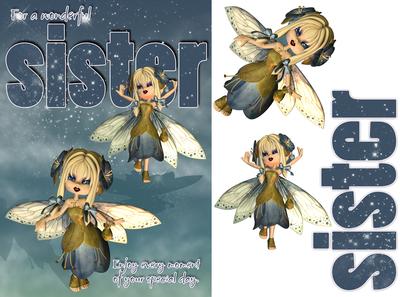 Sister Fairy Fantasy Birthday Card Front